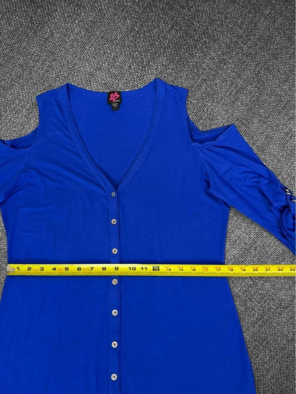 2B Bebe Blue Cold Shoulder Button Front Blouse - Picture 6 of 8